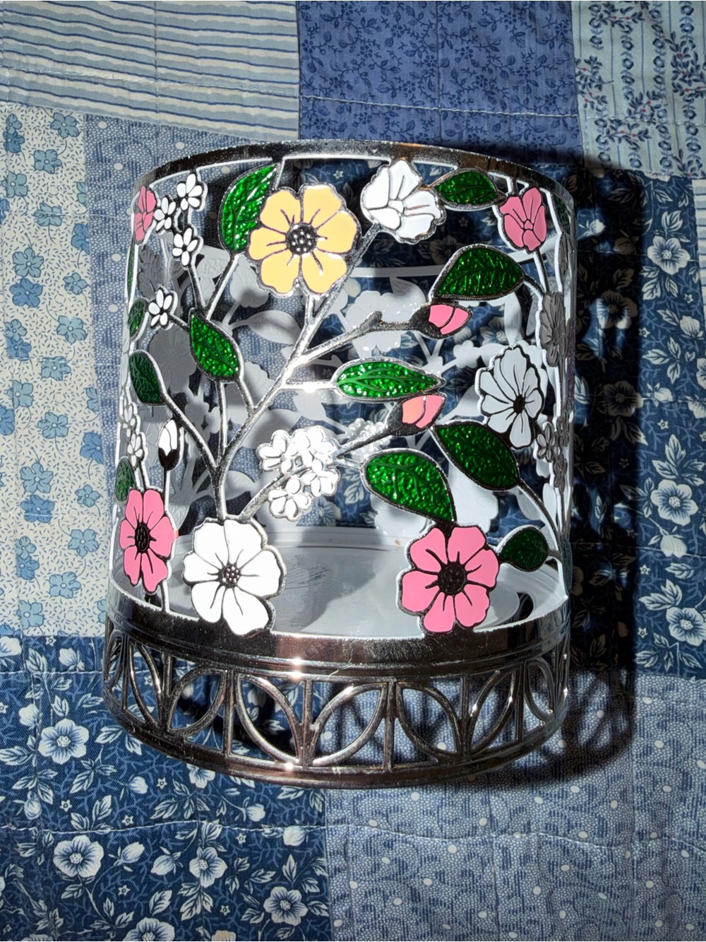 Bath & Body Works Floral Glass Candle Holder in Pink, White, Green, Yellow
